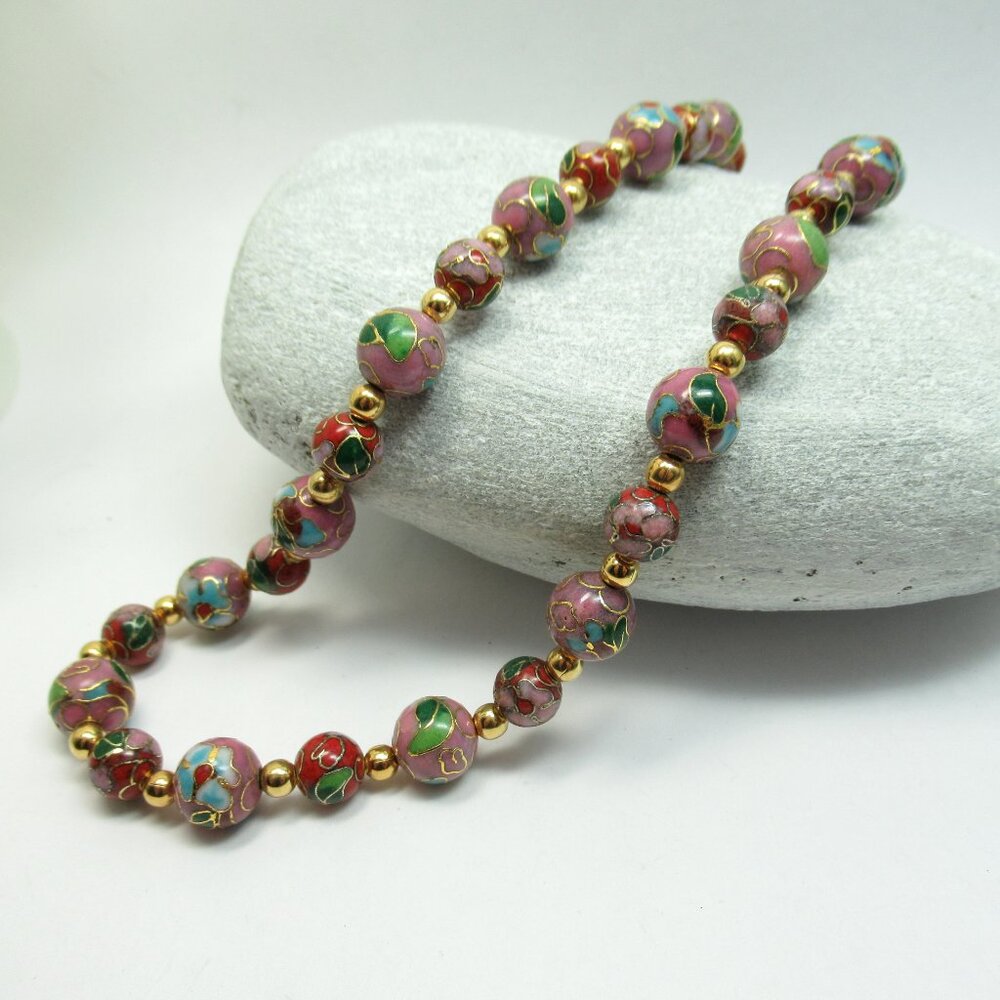 Pink and Red Cloisonne necklace